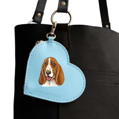 Portland Leather Large Heart Pouch Key Chain with Custom Pet Portrait