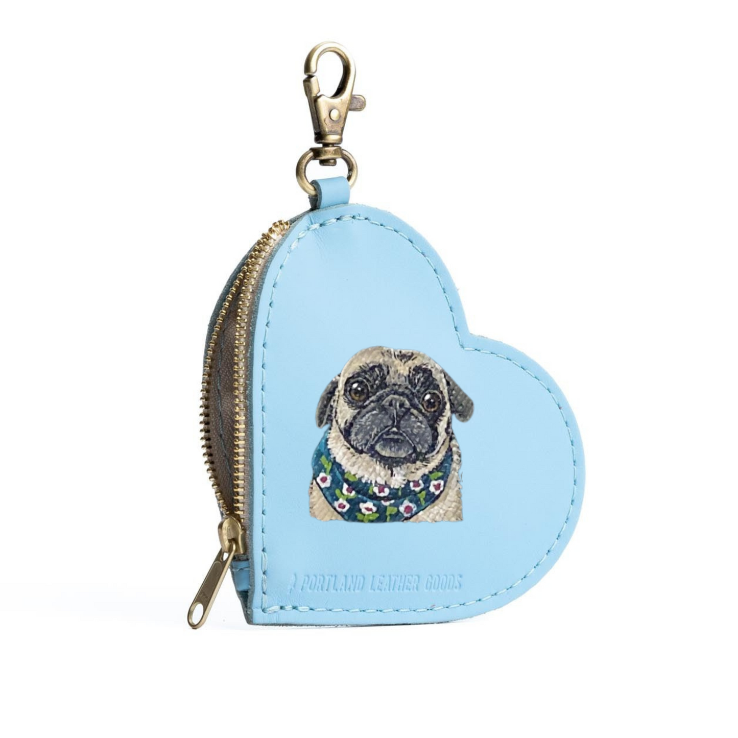 Portland Leather Large Heart Pouch Key Chain with Custom Pet Portrait