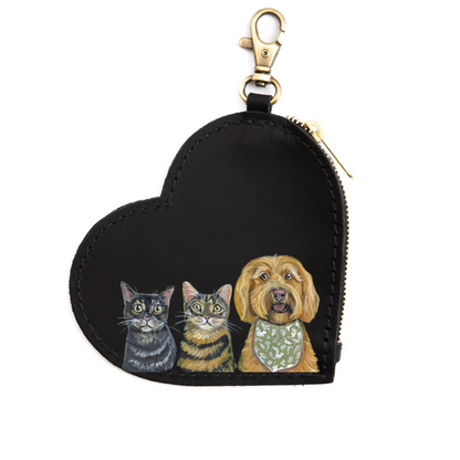 Portland Leather Large Heart Pouch Key Chain with Custom Pet Portrait