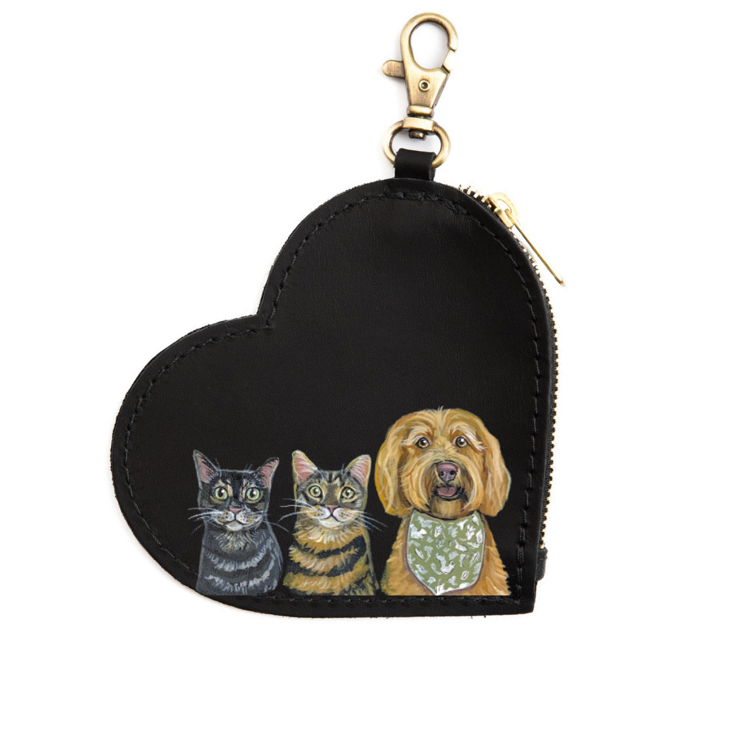 Portland Leather Large Heart Pouch Key Chain with Custom Pet Portrait
