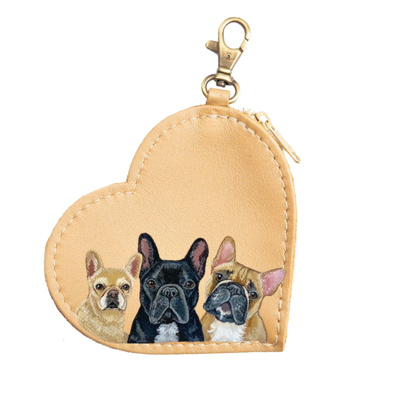 Portland Leather Large Heart Pouch Key Chain with Custom Pet Portrait