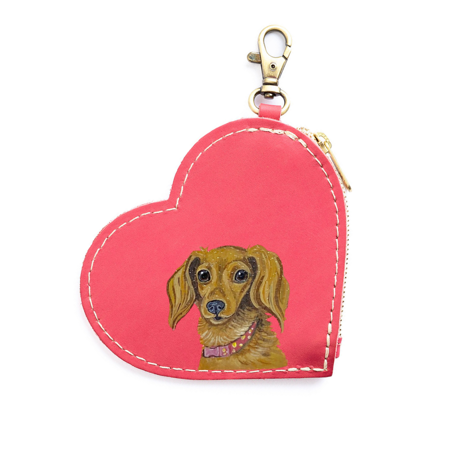Portland Leather Large Heart Pouch Key Chain with Custom Pet Portrait