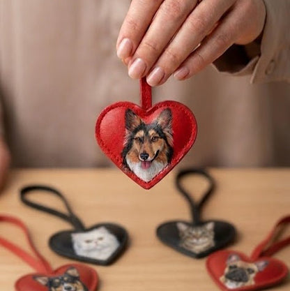 NEW! Vegan Leather Heart Charm with Custom Pet Portrait